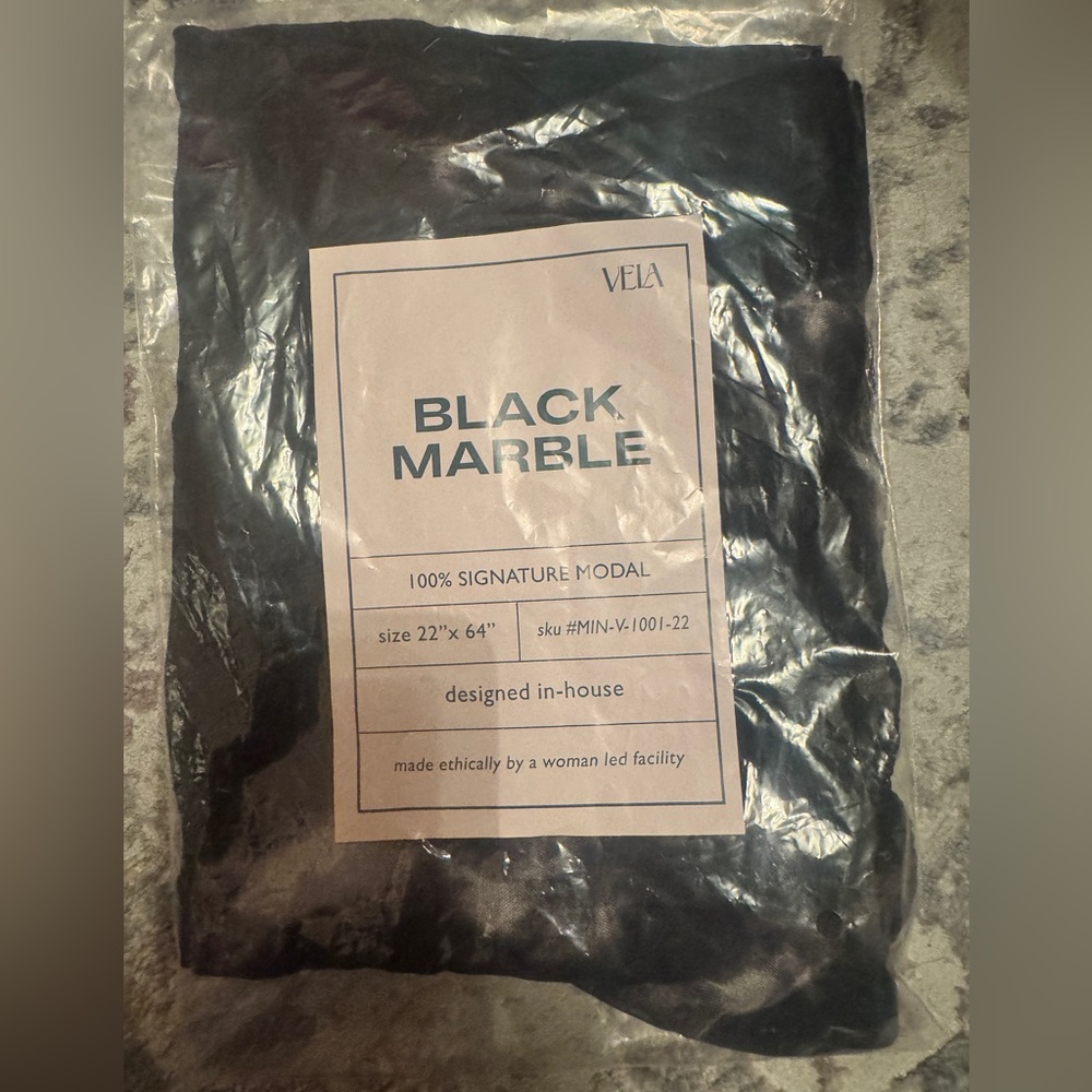 NWT Vela Scarves Black Marble mini size still in packaging